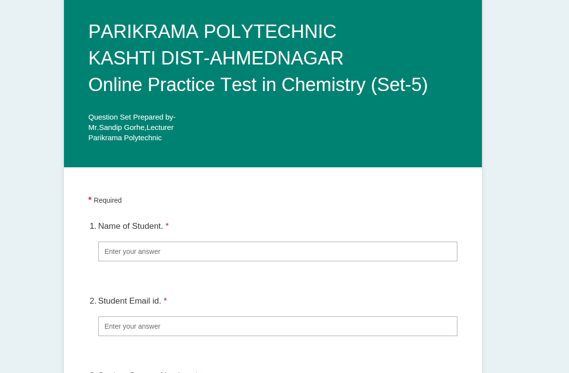 Online Practice Test Physics Chem sem 1